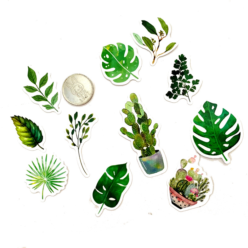 5 Sets = 300PCS Plant Green Leaf Stickers Ins Wind Small Fresh Stickers Water Cup Mobile Phone Notebook Stationery Stickers