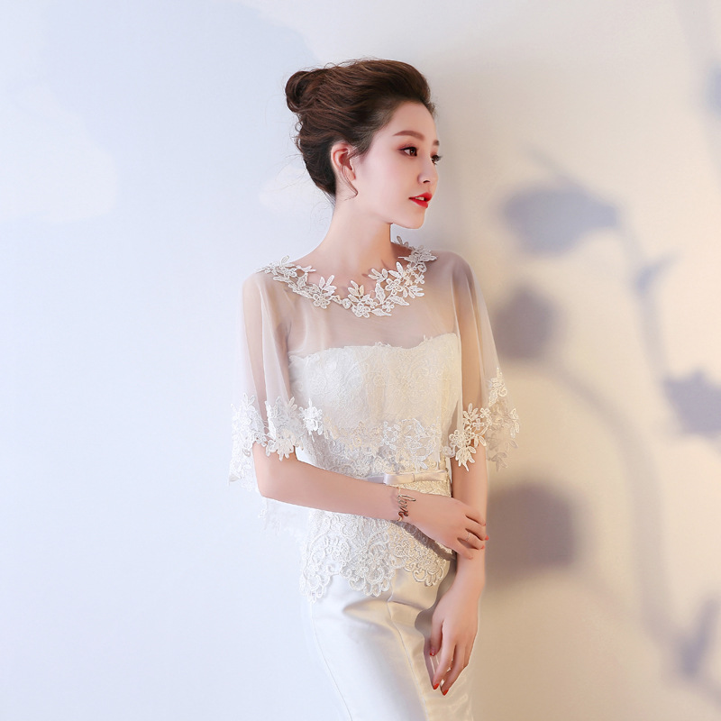 Real White Wedding Dresses Shrugs Boho Beach Mariage Occasion Wrap Appliques Lace Tulle Bride Shawls Prom Evening Dress Jacket Bridal Accessories