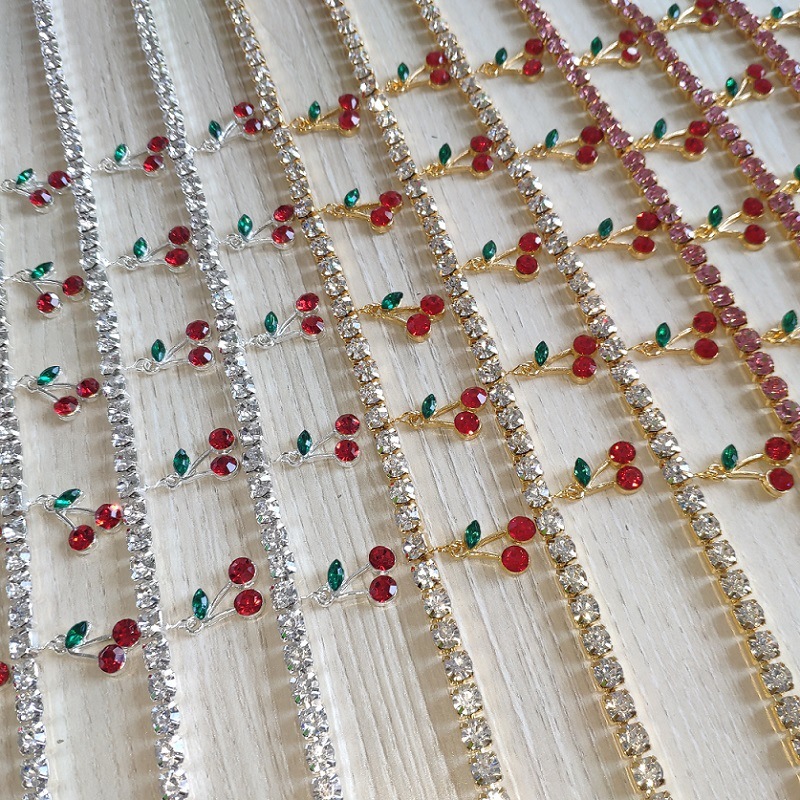 Rhinestone Cherry Ankle Bracelet Tennis Chain Crystal Anklets for Women Beach Leg Foot Bracelets Boho Jewelry T200901