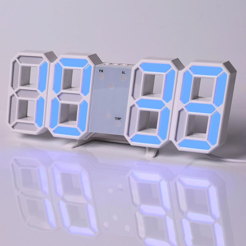 Wall Clock Digital Alarm Modern Kitchen Electronic Smart 3D USB Power Supply LED Time Date Temperature Display Desktop Bedroom