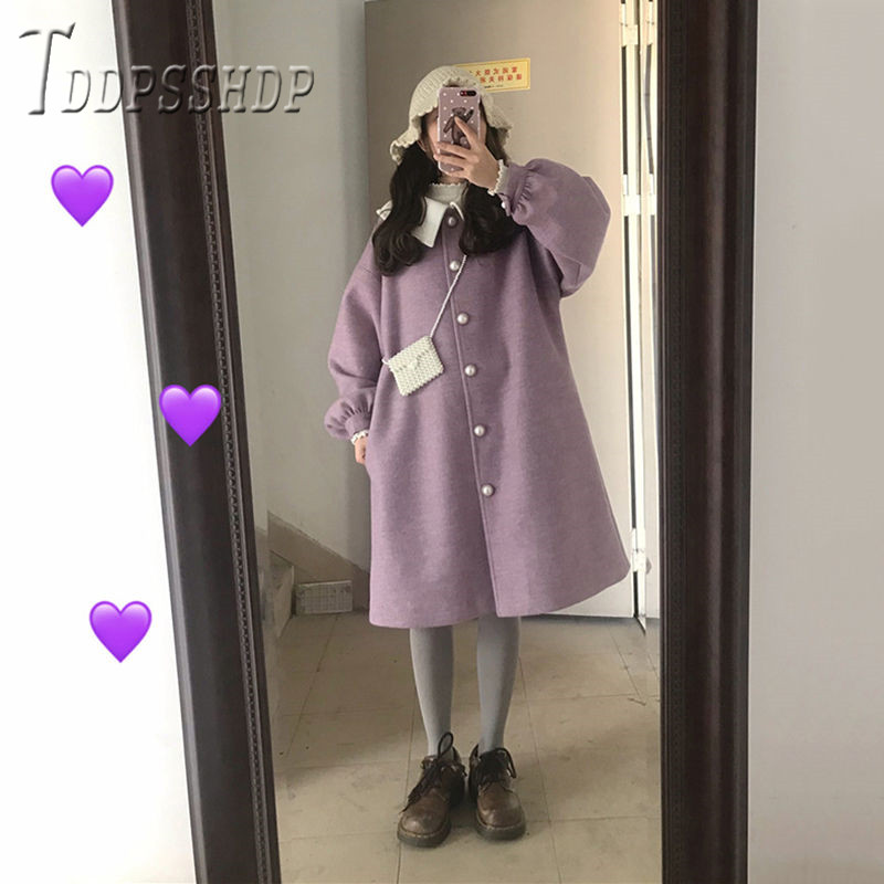 2020 Thick Lapel Kawaii Women Woolen Coat Winter Lantern Sleeve Pearl Button Female Jacket
2020 Thick Lapel Kawaii Women Woolen Coat Winter Lantern Sleeve Pearl Button Female Jacket