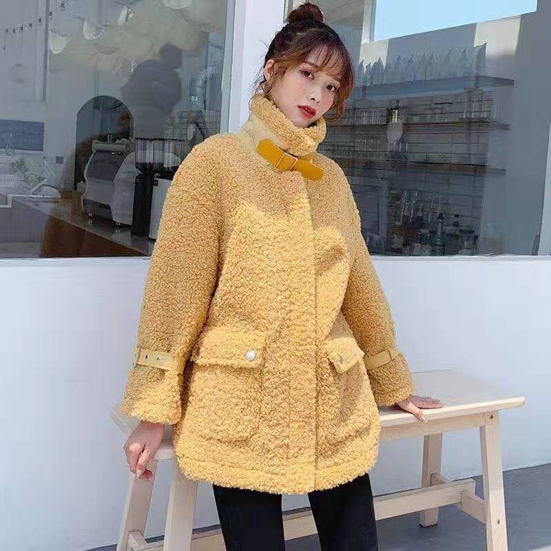 Real Lamb Fur Sheepskin Coat For Women - Warm Hooded Winter Jacket With Cashmere Ing White, Black, Khaki B4