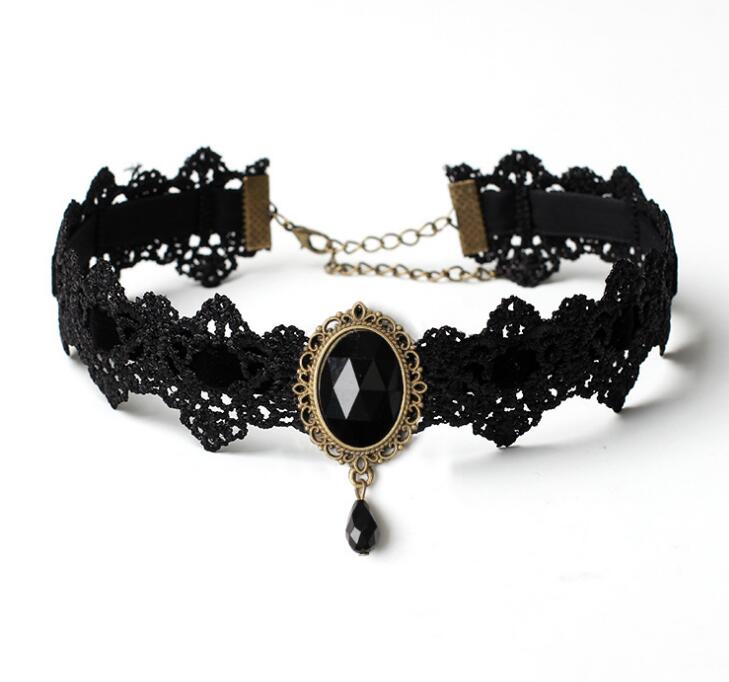 Ethnic style explosive jewelry Gothic choker lace neckband collar velvet vintage gemstone clavicle chain WY1579