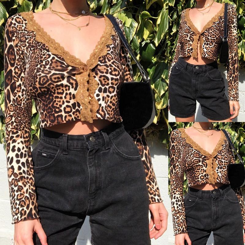 Leopard Printed Lace Patchwork Women' Clothing Tops V-neck Autumn Sexy Long Sleeve Crop Top Nightclub T-shirt Female
Leopard Printed Lace Patchwork Women' Clothing Tops V-neck Autumn Sexy Long Sleeve Crop Top Nightclub T-shirt Female