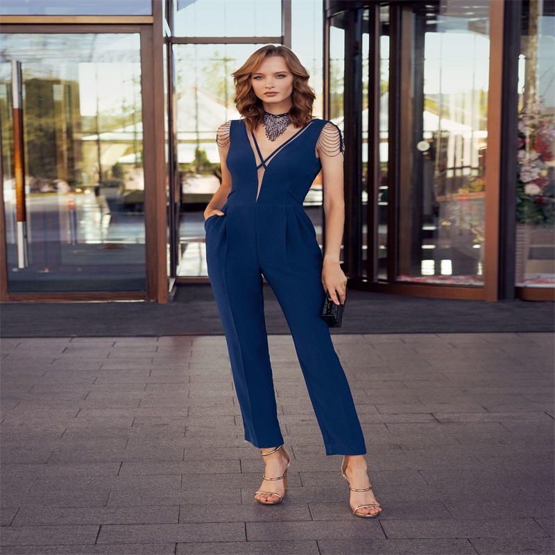 navy chic mother jumpsuit sleeveless backless beading anklelength formal wedding guest gown custom made mother of bride dress