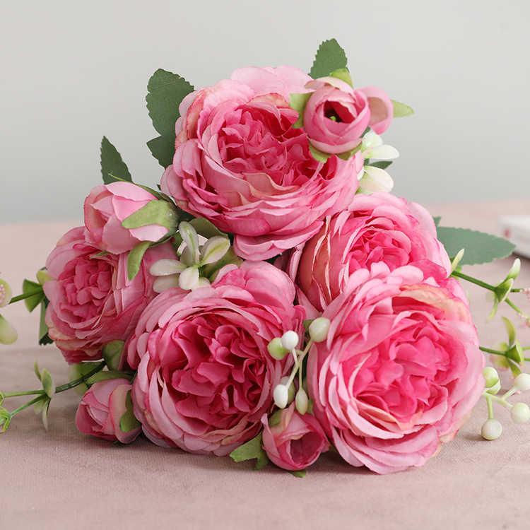 Fleurs Artificielles En Soie Haute Qualite 5 Rose Artificielle Avec Tige Restaurant Room Wedding Decoration Simulation Bouquet