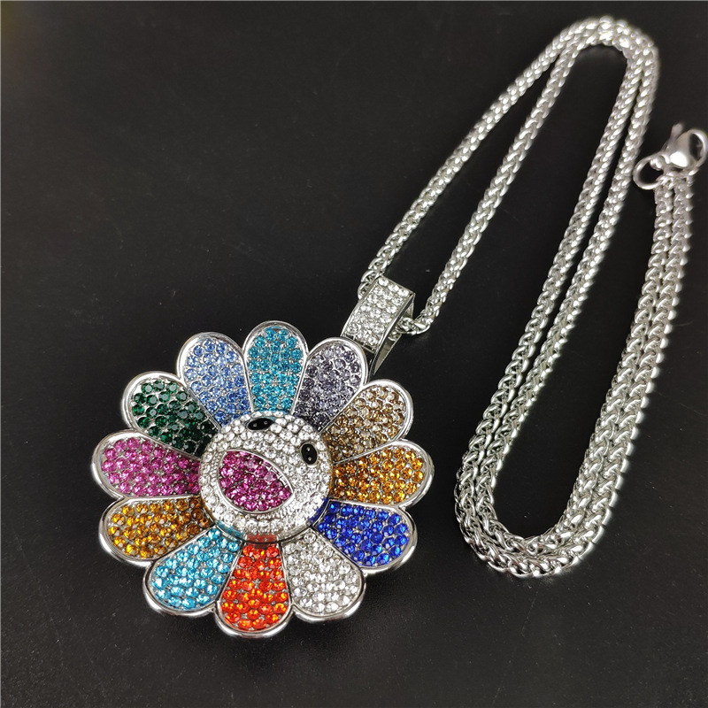 Hot Sale Murakami Sunflower Sunflower Colorful Petal Smiley Face Rotatable Hip Hop Pendant Necklace Sweater Chain, Silver
Hot Sale Murakami Sunflower Sunflower Colorful Petal Smiley Face Rotatable Hip Hop Pendant Necklace Sweater Chain, Silver