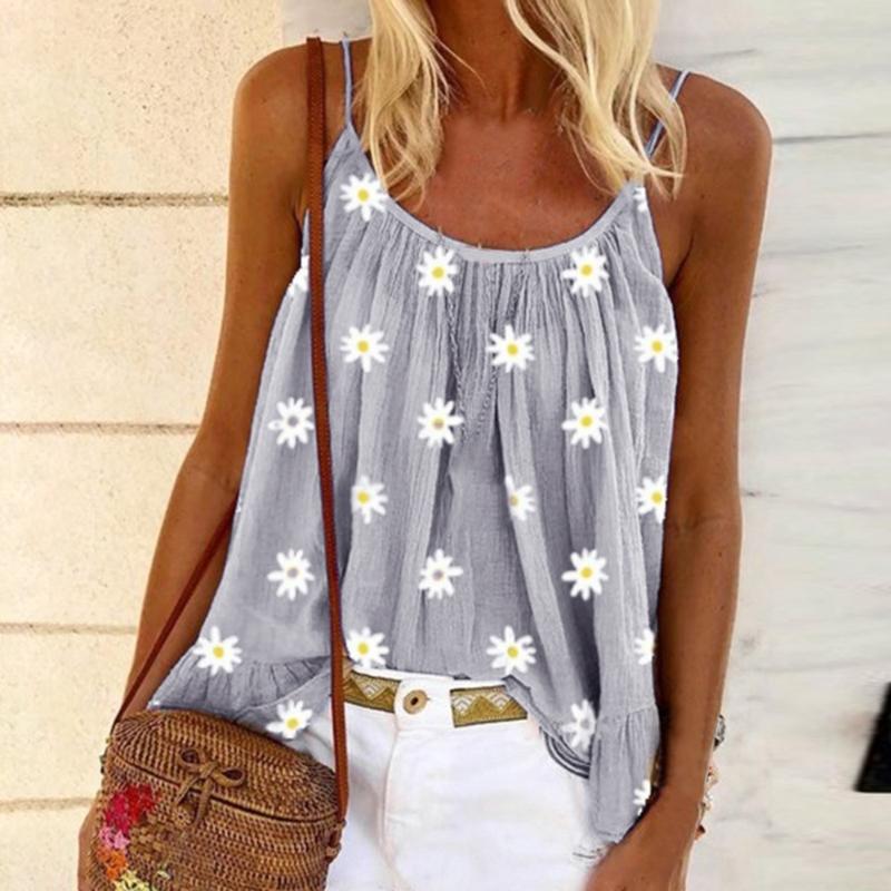 Summer Women's Blouses: Sexy O-Neck Sleeveless Printed Loose Hollow Out Tops