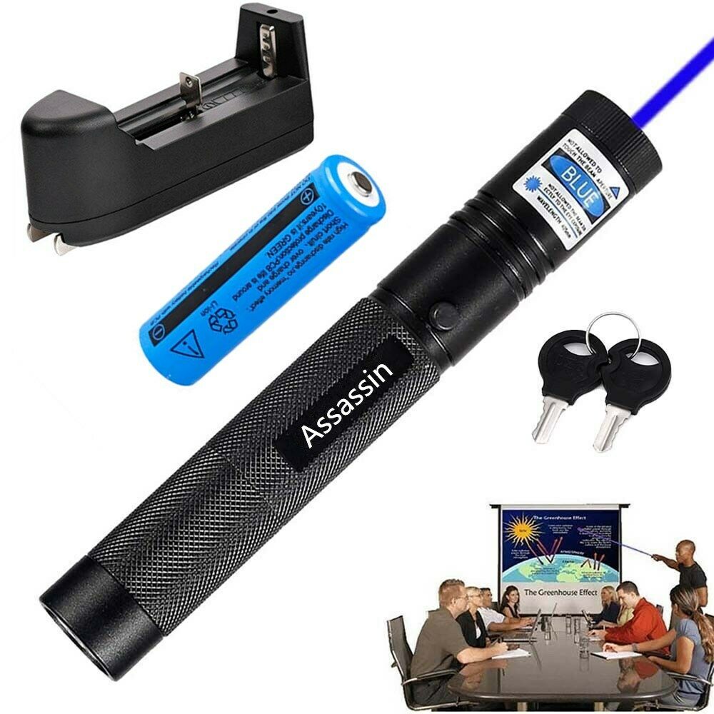2PACK 301 Powerful Blue Violet Laser Pen Pointer 405nm Beam Light Teaching Focus Laser Pen+ 18650 button top Battery + Charger