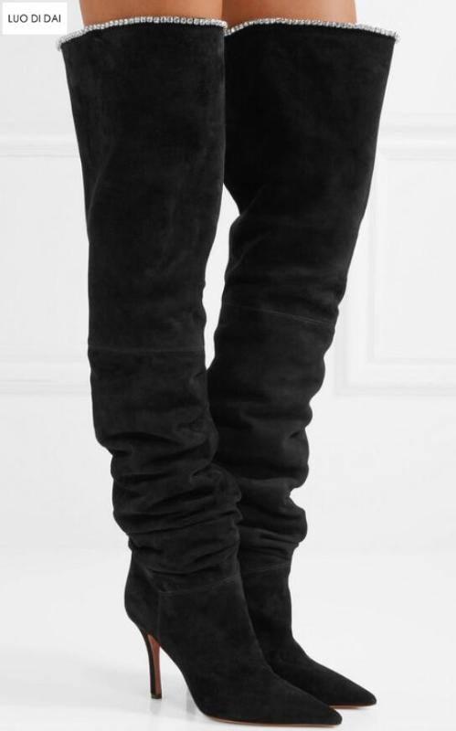 2020 new arrival winter women thigh high boots over knee booties thin heel suede leather boots ladies point toe diamond, Black
2020 new arrival winter women thigh high boots over knee booties thin heel suede leather boots ladies point toe diamond, Black
