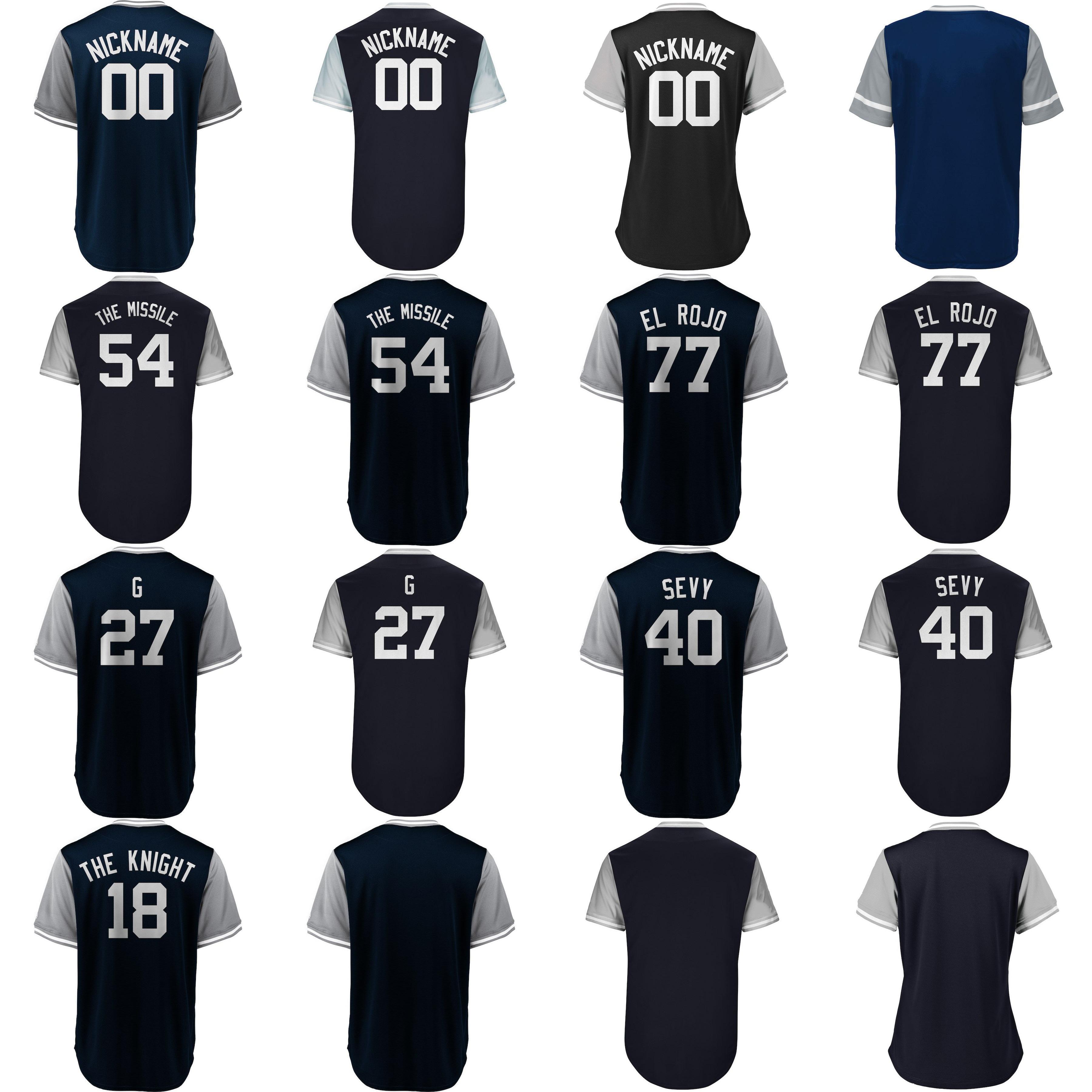 2018 LL Players Weekend Aroldis Chapman The Missile Clint Frazier El Rojo Luis Severino Sevy Gregorius The Knight Stanton G Baseball Jersey, Blue;black
2018 LL Players Weekend Aroldis Chapman The Missile Clint Frazier El Rojo Luis Severino Sevy Gregorius The Knight Stanton G Baseball Jersey, Blue;black