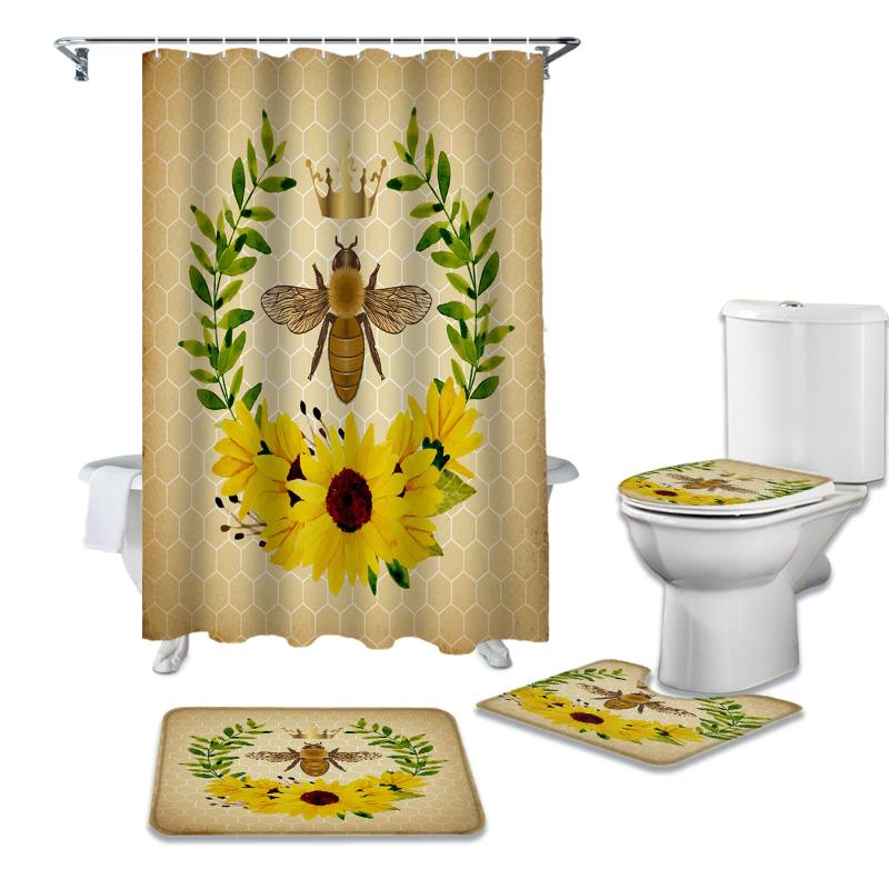 Retro Bee Flower Sunflower Hive Shower Curtain Sets Non-Slip Rugs Toilet Lid Cover and Bath Mat Bathroom Curtains Set
Retro Bee Flower Sunflower Hive Shower Curtain Sets Non-Slip Rugs Toilet Lid Cover and Bath Mat Bathroom Curtains Set
