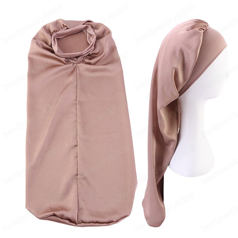 New Women Wide Band Satin Bonnet Sleep Night Cap Silk Long Tube Beauty Ladies Hair Care Caps Hair Protector