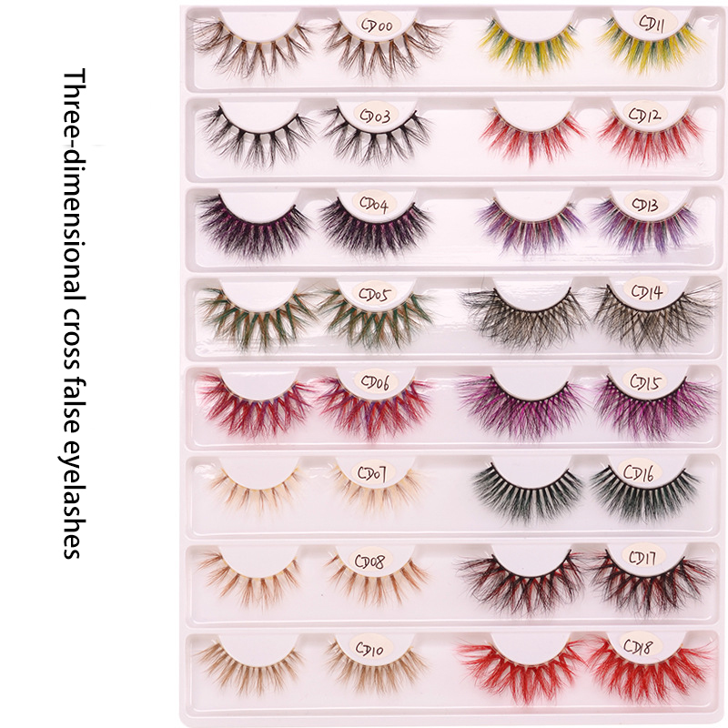 Colorful 3D mink hair eyelashes cross false eyelashes beauty eye tools makeup manufacturers individual