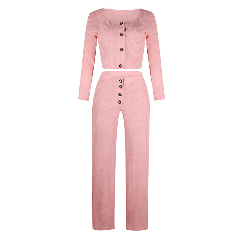 Cardigan Slim Two Piece Set Women Knitted Tracksuit Sexy Crop Top Pants Solid Color Sweatpants Fitness Sweatsuit 2020 Fall T200821