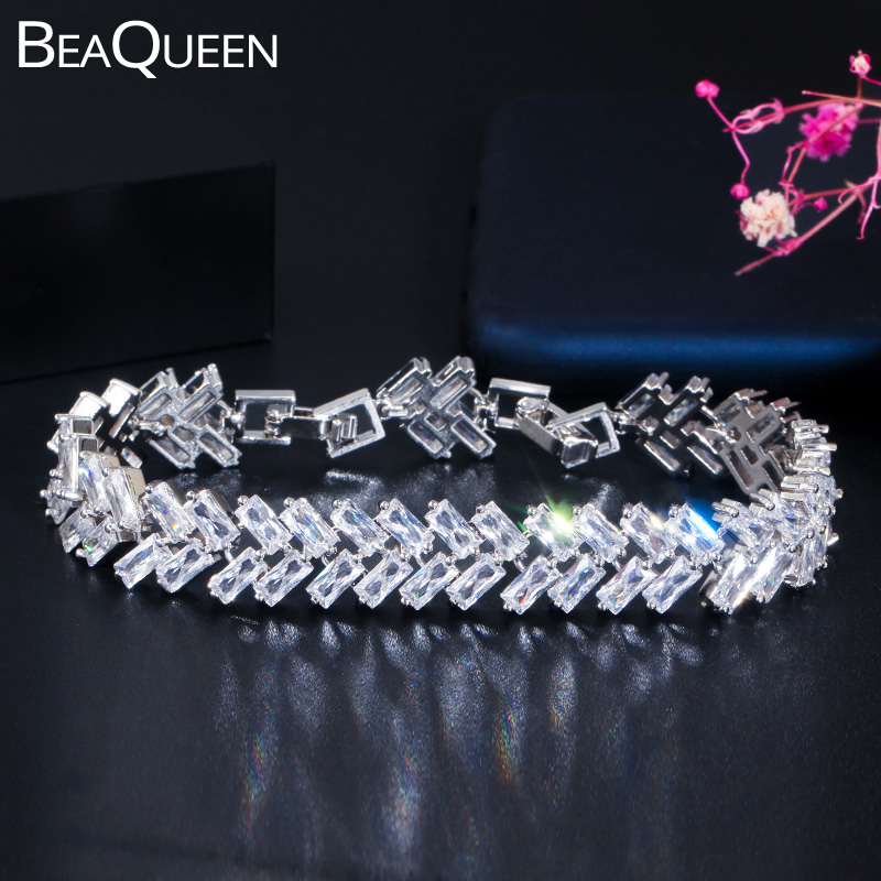 BeaQueen Sparkling Full Clear White Baguette Cubic Zircon Crystal 2 Rows Leaf Tennis Bracelets Wedding Jewelry for Women B193
BeaQueen Sparkling Full Clear White Baguette Cubic Zircon Crystal 2 Rows Leaf Tennis Bracelets Wedding Jewelry for Women B193