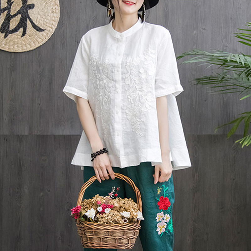 Johnature Stand Collar Tops New 2020 Summer Casual Short Sleeve Solid Color Embroidery Loose 5 Colors Women Shirts, Green
Johnature Stand Collar Tops New 2020 Summer Casual Short Sleeve Solid Color Embroidery Loose 5 Colors Women Shirts, Green