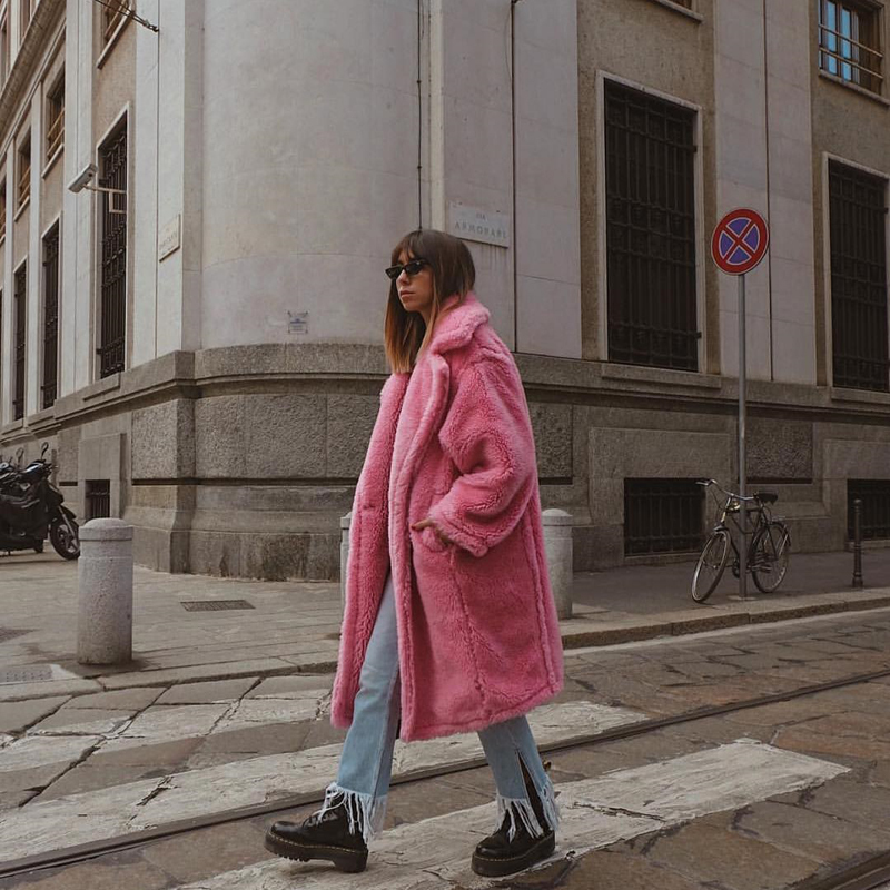 Pink Long Teddy Bear Jacket Coat Women Winter Thick Warm Oversized Chunky Outerwear Overcoat Women Faux Lambswool Fur Coats 200924 - view 5