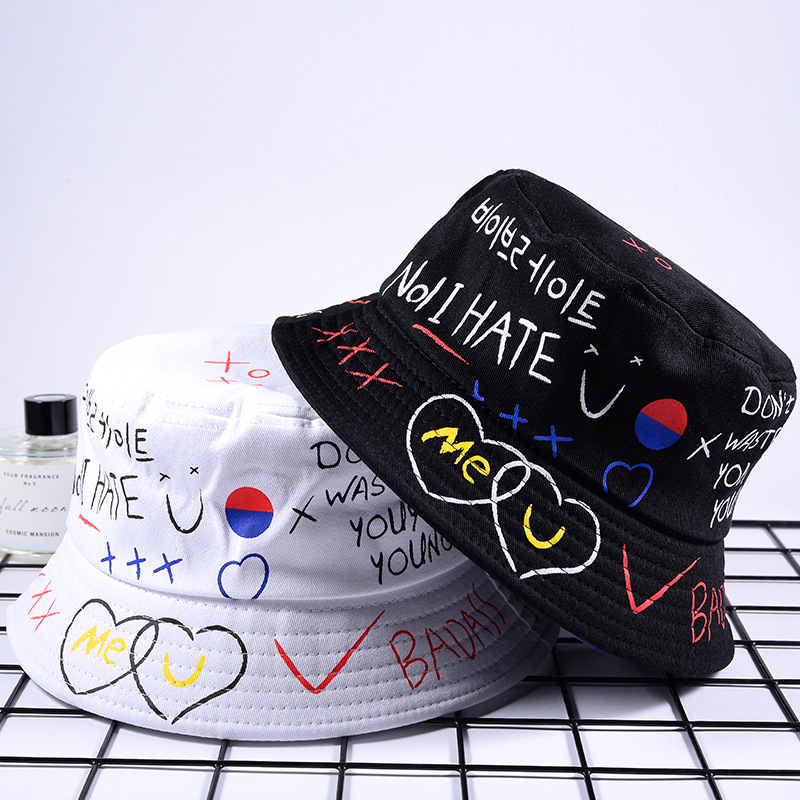 Hip hop hat men and women casual skateboard hat young fashion street personality love graffiti fisherman hat basin heart