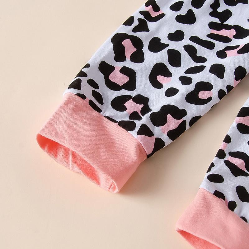 Toddler Baby Girls Cartoon Letter Leopard Print Hoodie Tops+ Pants Outfits Cute Ears Animals Hoodies Newborn Clothes bebes