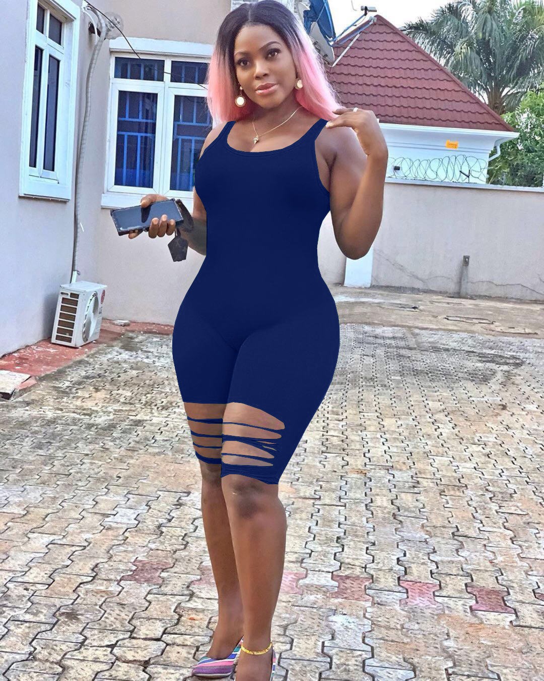 Spot new hot selling European and American spring and summer casual street sexy fashion burnt overalls