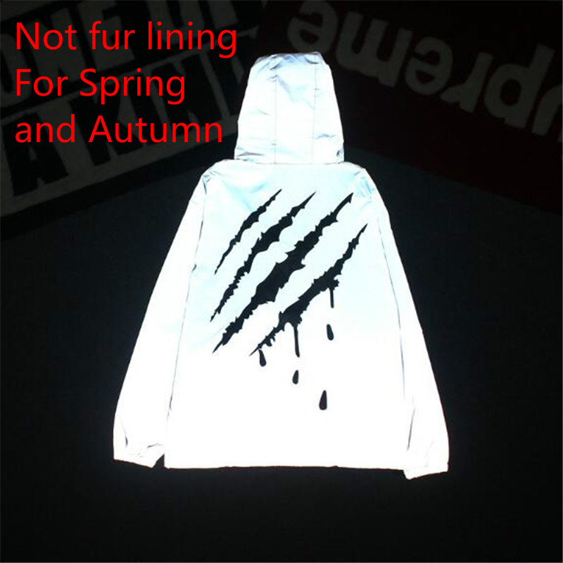 Men's Jackets Winter Fleece Warm 3M Full Reflective Light Hoodies Women Hip Hop Waterproof Windbreaker Hooded Streetwear Coats