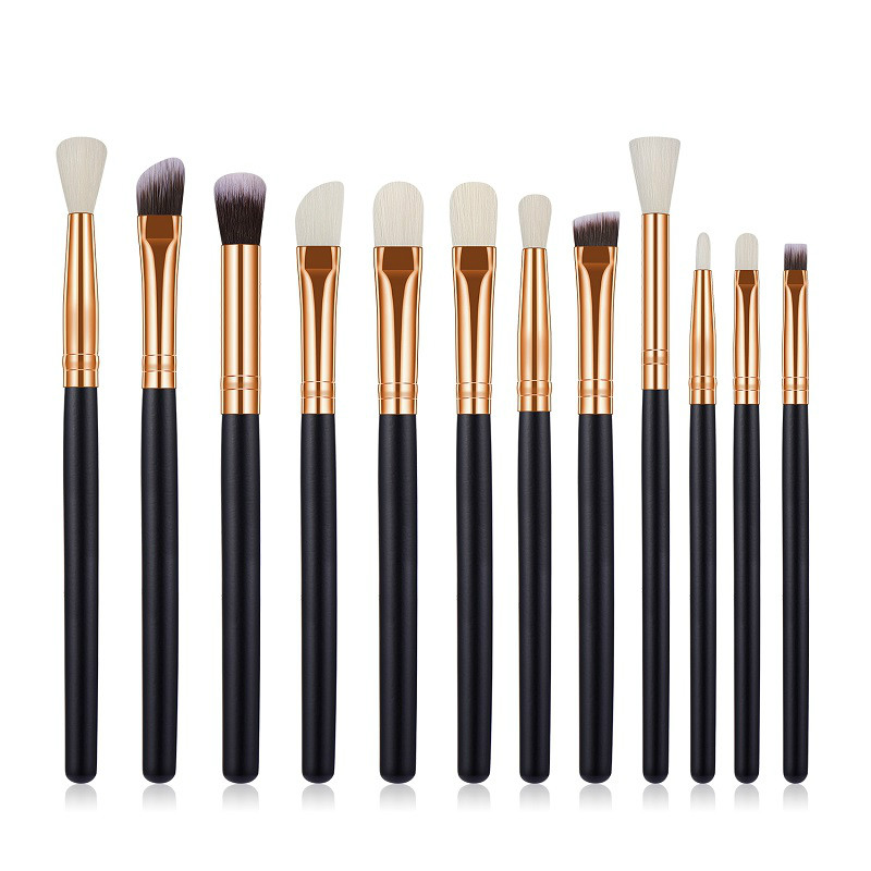 Amazon Popular 12pcs Eyes makeup brushes set wooden handle Eyebrow brushes eye shadow brushes pinceles de maquillaje