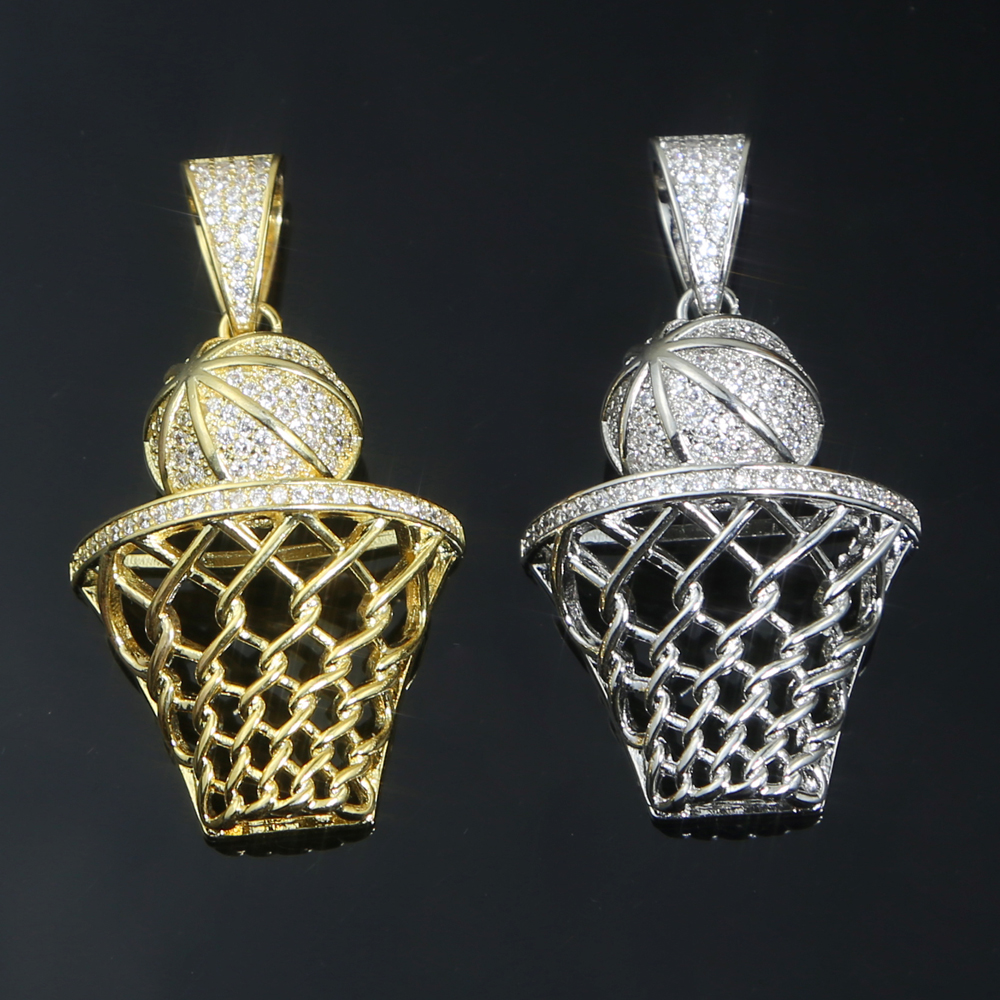 High quality hip hop Rock punk basketball men boy design micro pave iced out bling cz basketball basketry men necklace Silver Tennis Chains