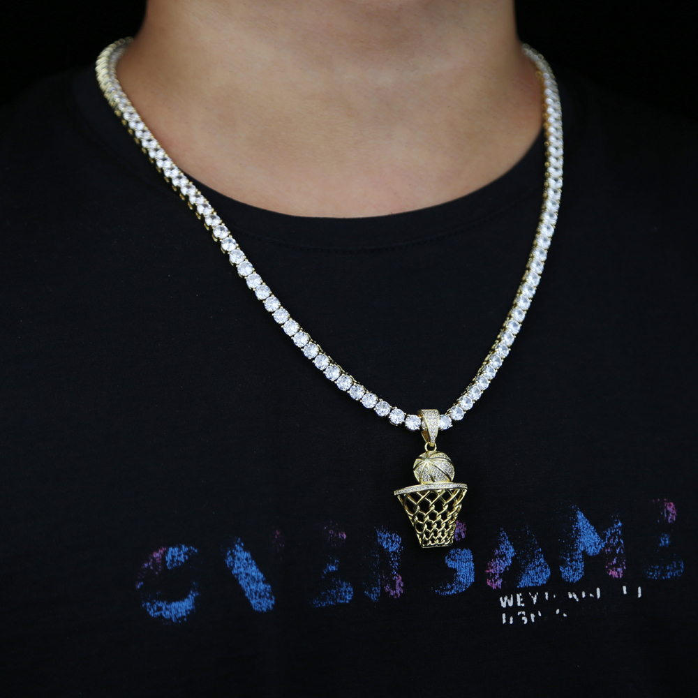 High quality hip hop Rock punk basketball men boy design micro pave iced out bling cz basketball basketry men necklace Silver Tennis Chains