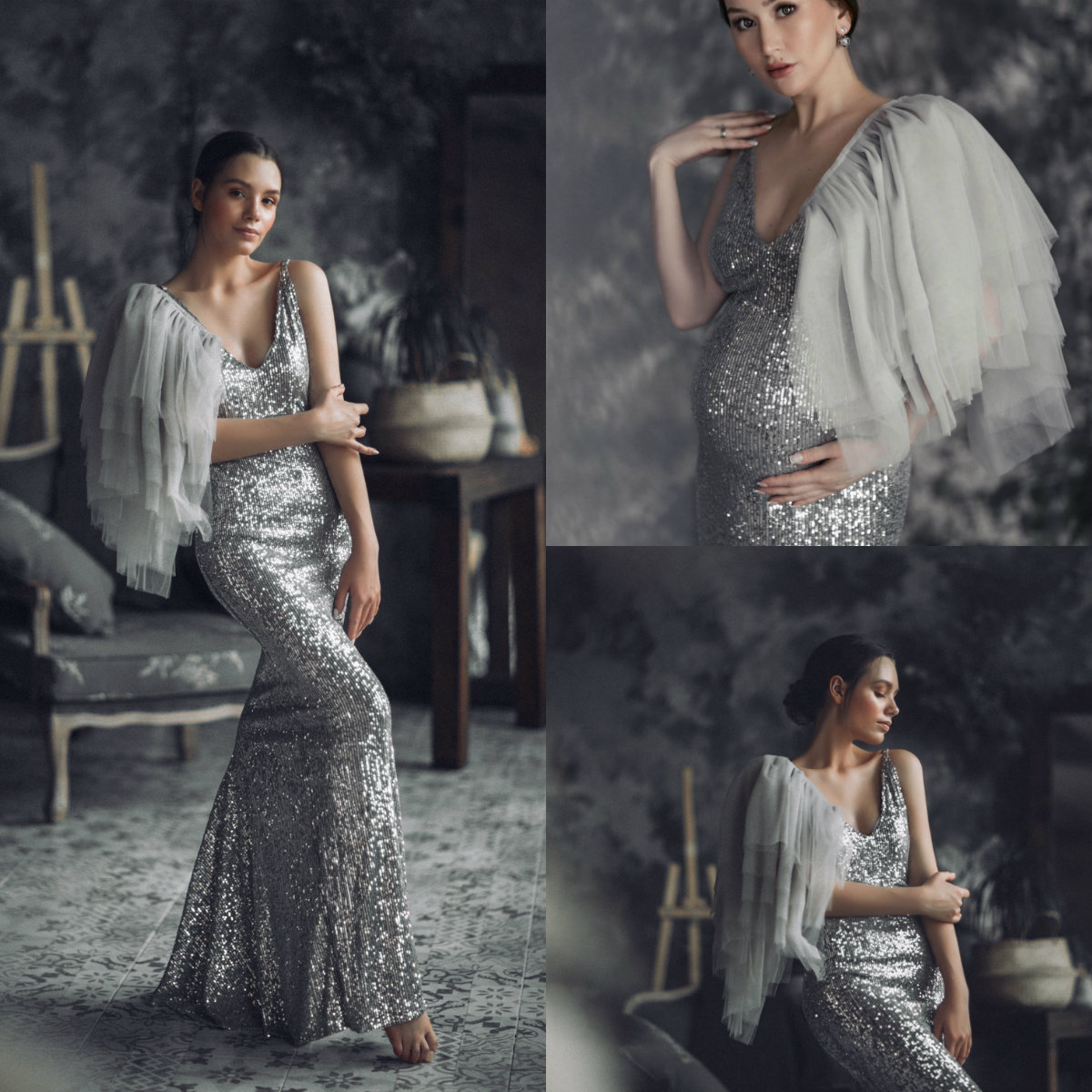 Maternity Dresses For Photo Shoot Pregnant Women Photography Props Custom Made Weddiing Party Sleepwear Sequins Women's Luxury Gowns
