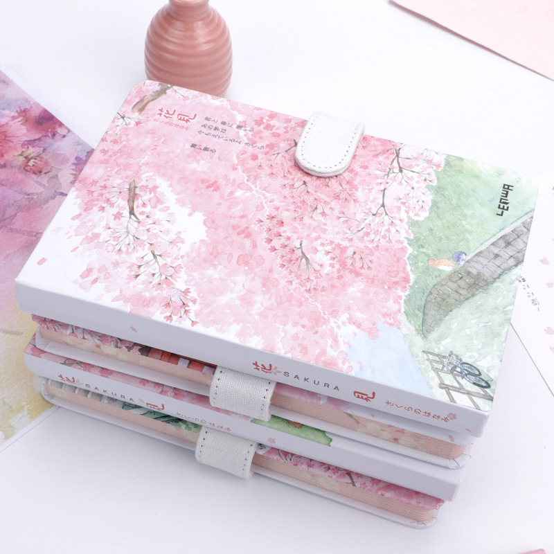 

1 pcs Creative trend color page A5 notebook beautiful cherry blossom diary hardcover hand book school supplies