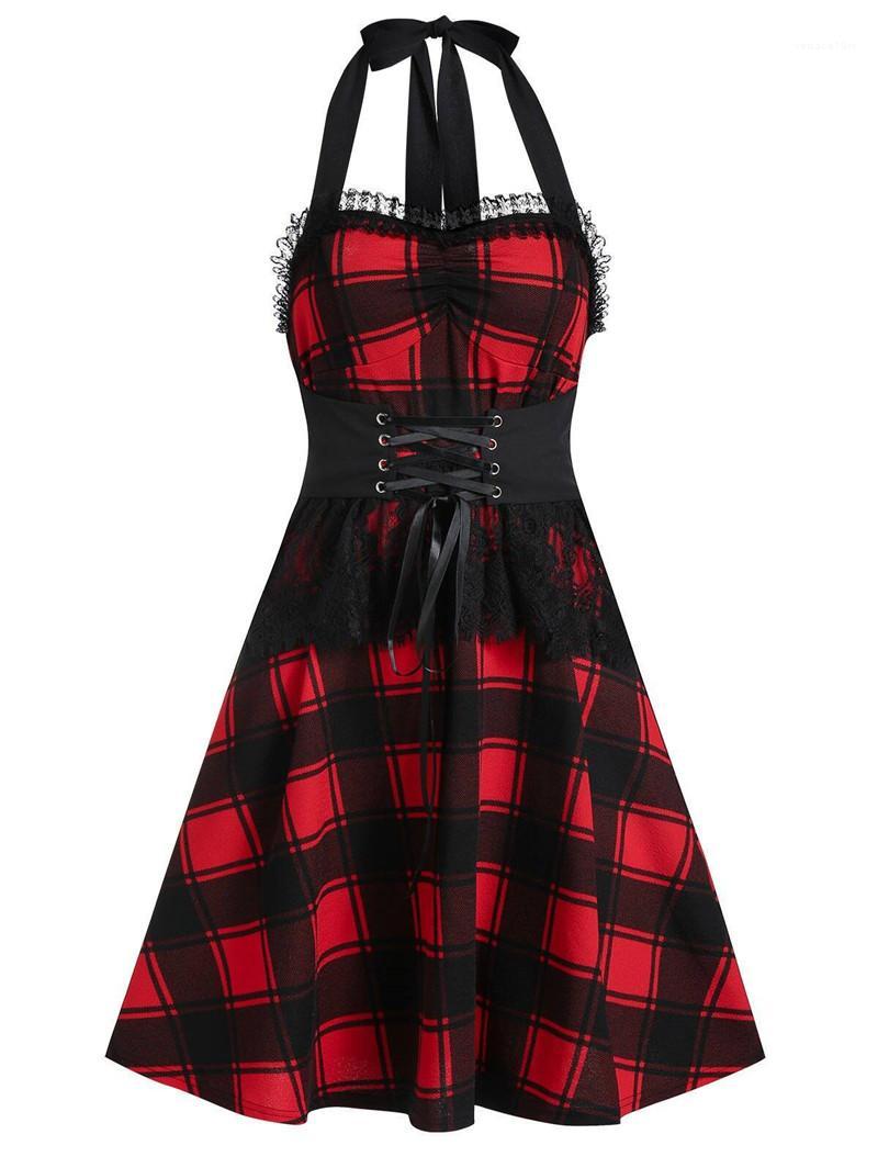 Dress Fashion Lace Printed Bandage Designer Halter Classical Dresses Women Scotland Plaids, Red
Dress Fashion Lace Printed Bandage Designer Halter Classical Dresses Women Scotland Plaids, Red
