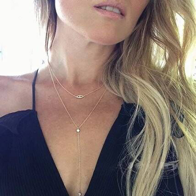 Genuine 925 sterling silver lady charm necklaces paved full shiny cz with lucky tiny evil eye pendant for cute girl fine Jewelry LJ200828