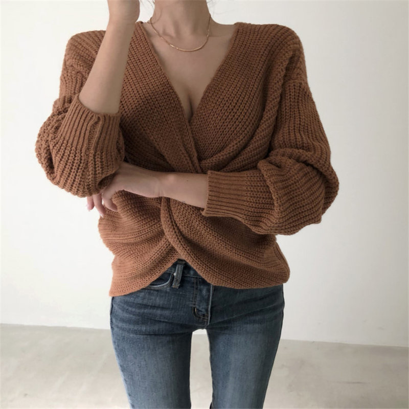 Autumn Reversible Cross Sexy Bare-Shoulders Elegant Knitted Office Ladies All Match Loose Women Casual Sweet Warm Sweater, Brown
Autumn Reversible Cross Sexy Bare-Shoulders Elegant Knitted Office Ladies All Match Loose Women Casual Sweet Warm Sweater, Brown
