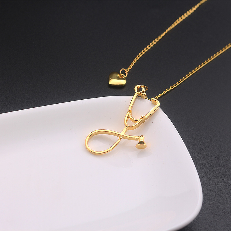 Hot Selling Medical Jewelry Alloy I Love You Heart Pendant Necklace Stethoscope Necklace for Nurse Doctor Jewelry Gift Wholesale