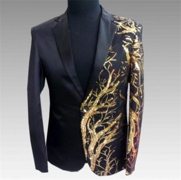 Handsome Black Mens Wedding Groom Tuxedos Gold Sequings Beading Custom Made One Piece Mens Coat Cheap Tuxedos