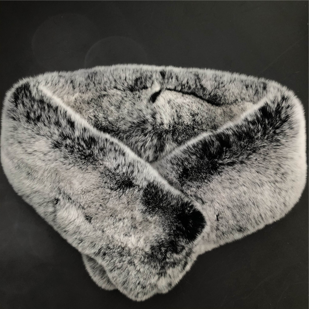 Black Frost- Double Side Real Rex Rabbit Fur Scarf Collar Shawl Scarves Wrap W Magnet Button