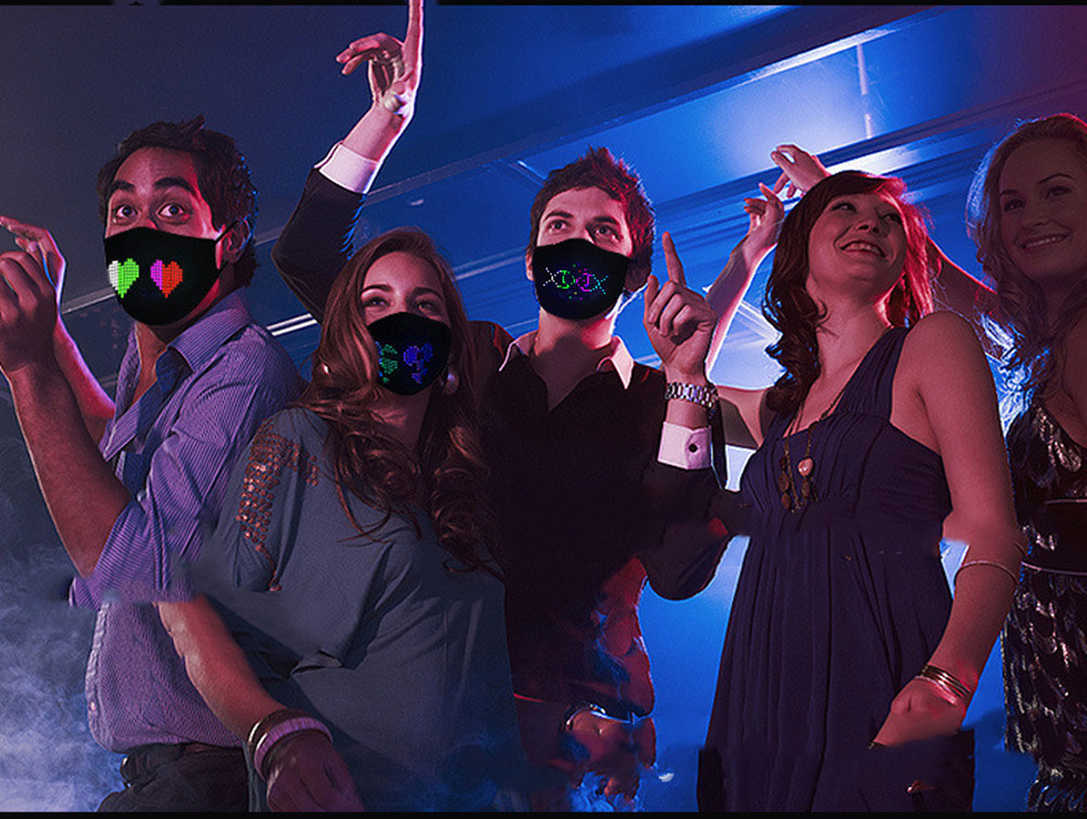 RGB 7color Bluetooth Programmable Flashing Animation Scrolling Text LED Face Masks for Bar DJ Party with USB Battery Luminous Mas