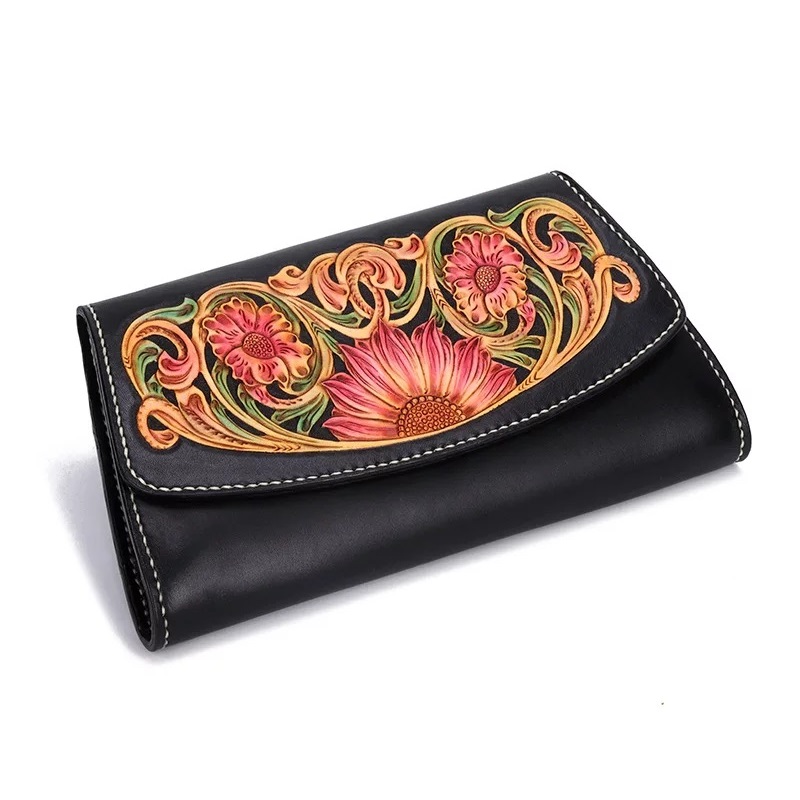 Vintage Leather Carved Sunflower Designer Women's Flap Bag Female Cross Shoulder Bag Genuine Cow Skin Handmade Lady Clutch Purse, Black
Vintage Leather Carved Sunflower Designer Women's Flap Bag Female Cross Shoulder Bag Genuine Cow Skin Handmade Lady Clutch Purse, Black