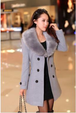 2020 Winter Women Double Breasted Big Fur Collar over Size thick girl casual Wool Coat Long yellow Jackets Parka Coats Outerwear