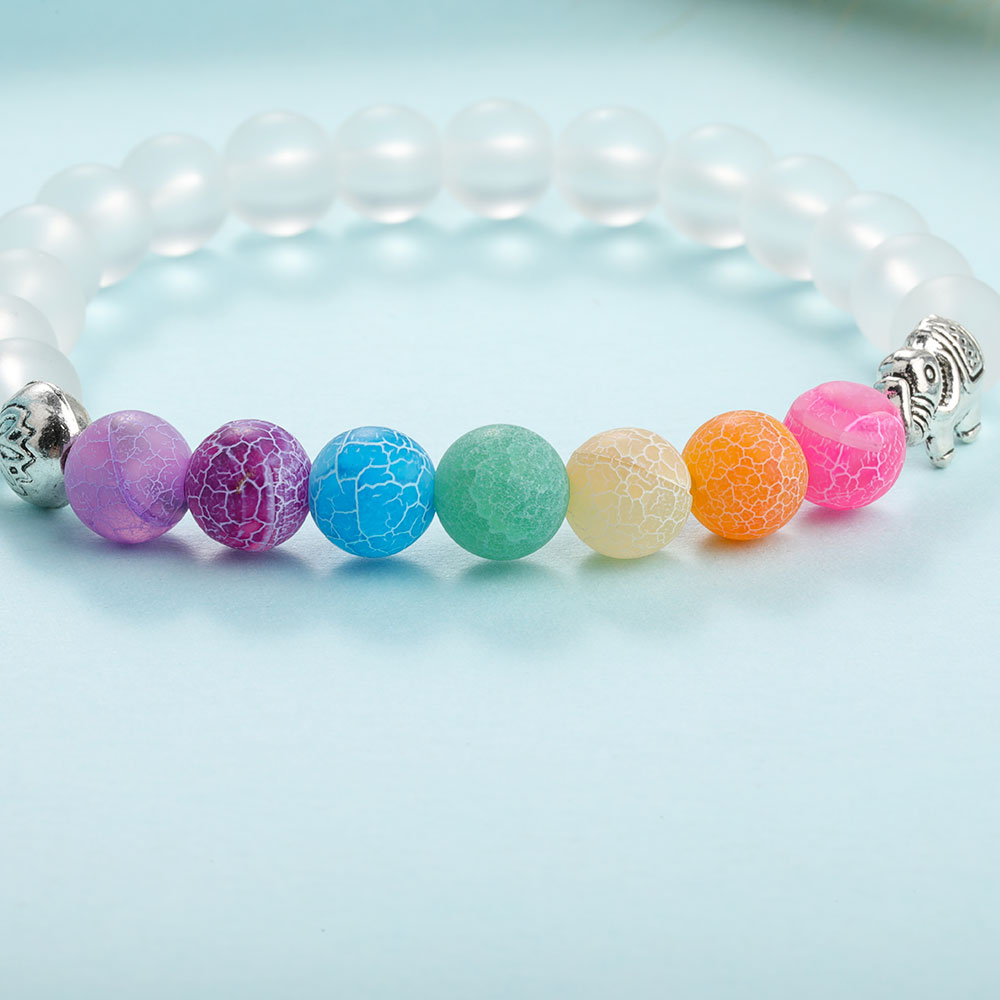 Men Women Elephant Charms 7 Chakra Bracelet Clear White Agate Colorful Wind Fossils Bead Bracelet Jewelry