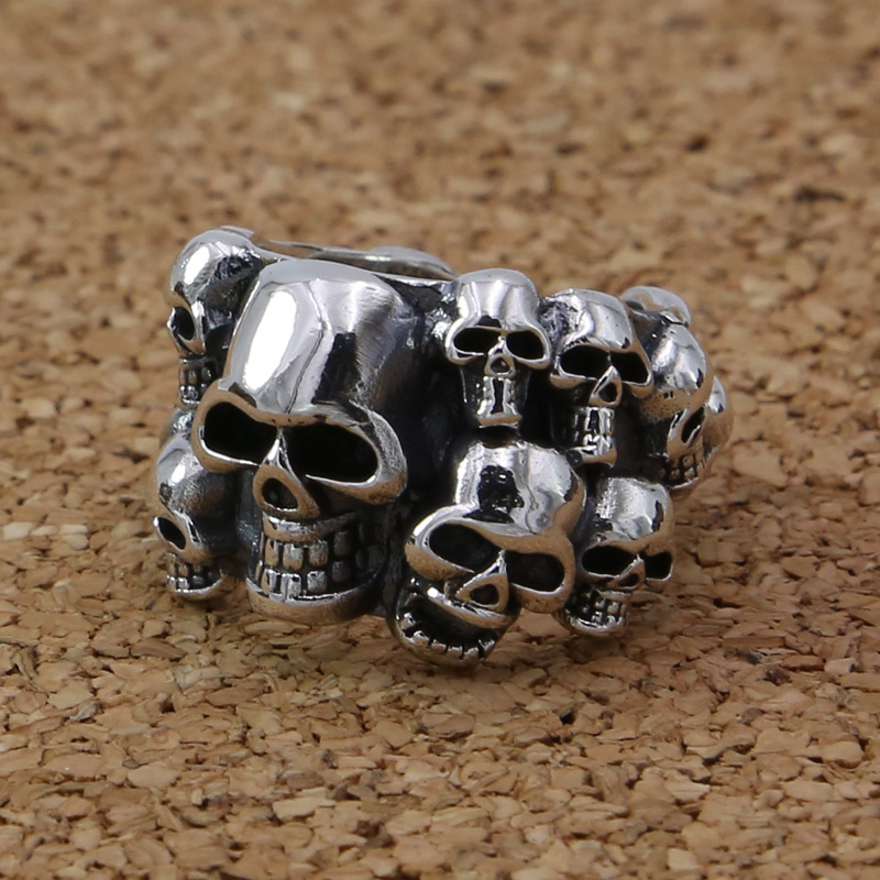 vintage style 925 sterling silver handmade designer jewelry American European antique silver punk crosses skull adjustable rings men women