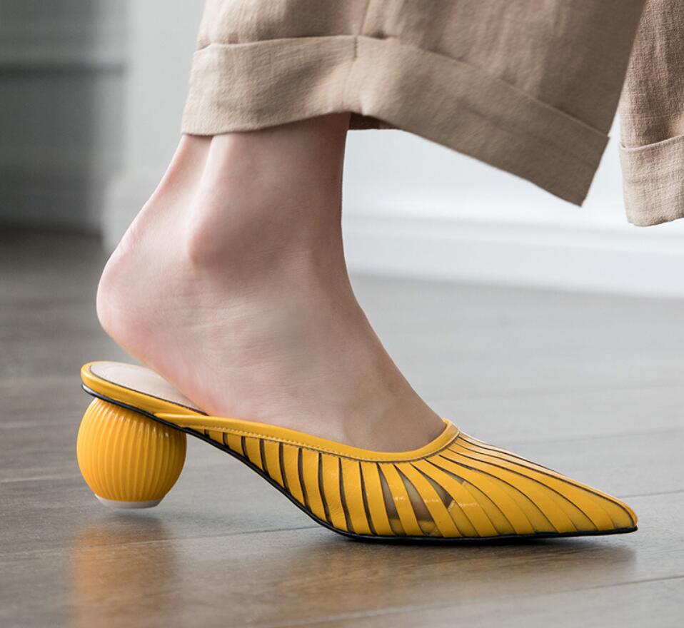 Woman Alia Leather Mules Cult Woman Pumps Pointed Toe Calf Block Heel Gaia Sandals New Fashion Pvc Clear Shoes