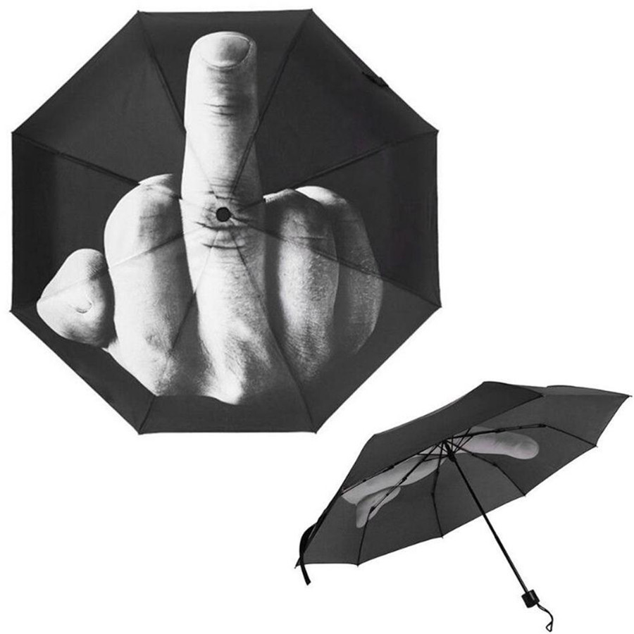 Master Creative Design Middle Finger Umbrella Rain Windproof Up Yours Umbrella Creative Folding Parasol Fashion Impact Black Umbrella Rain Gear