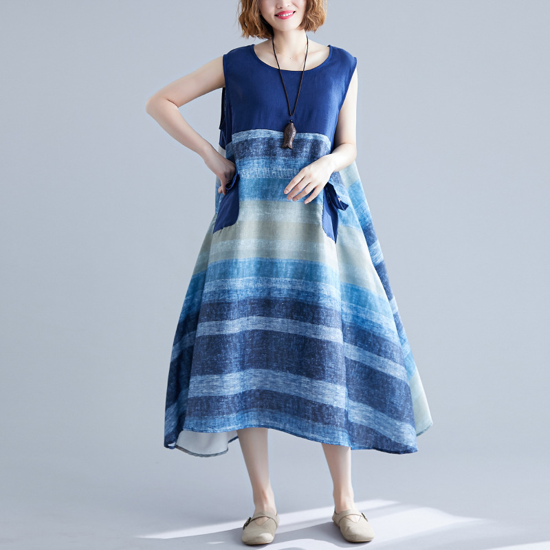 Johnature Women Sleeveless Dresses Striped Pockets 2020 New Summer Cotton Linen Loose Female Clothes Casual Dresses, Blue
Johnature Women Sleeveless Dresses Striped Pockets 2020 New Summer Cotton Linen Loose Female Clothes Casual Dresses, Blue
