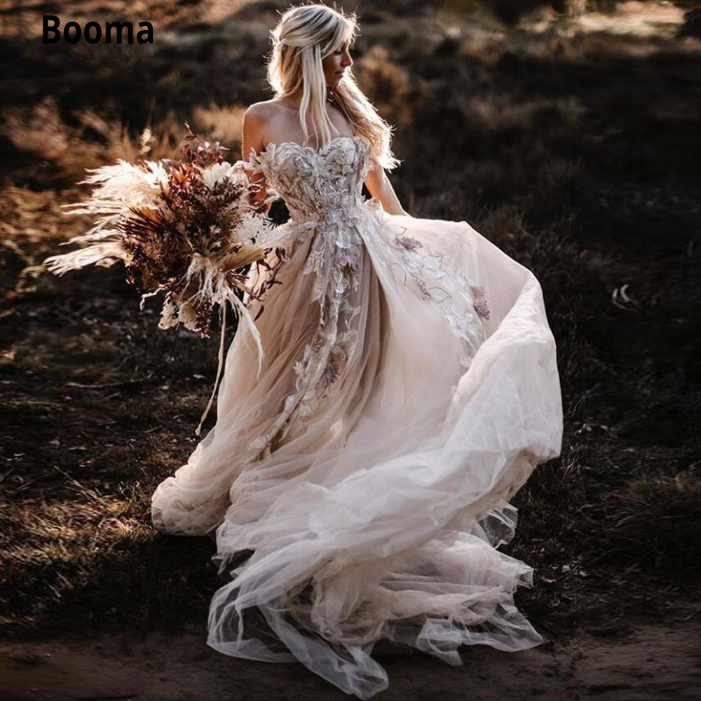 Booma Floral Appliques Romantic 2020 Country Wedding Dresses Lace A Line Off Shoulder Backless Sexy Tulle Boho Bridal Gowns, Ivory
Booma Floral Appliques Romantic 2020 Country Wedding Dresses Lace A Line Off Shoulder Backless Sexy Tulle Boho Bridal Gowns, Ivory