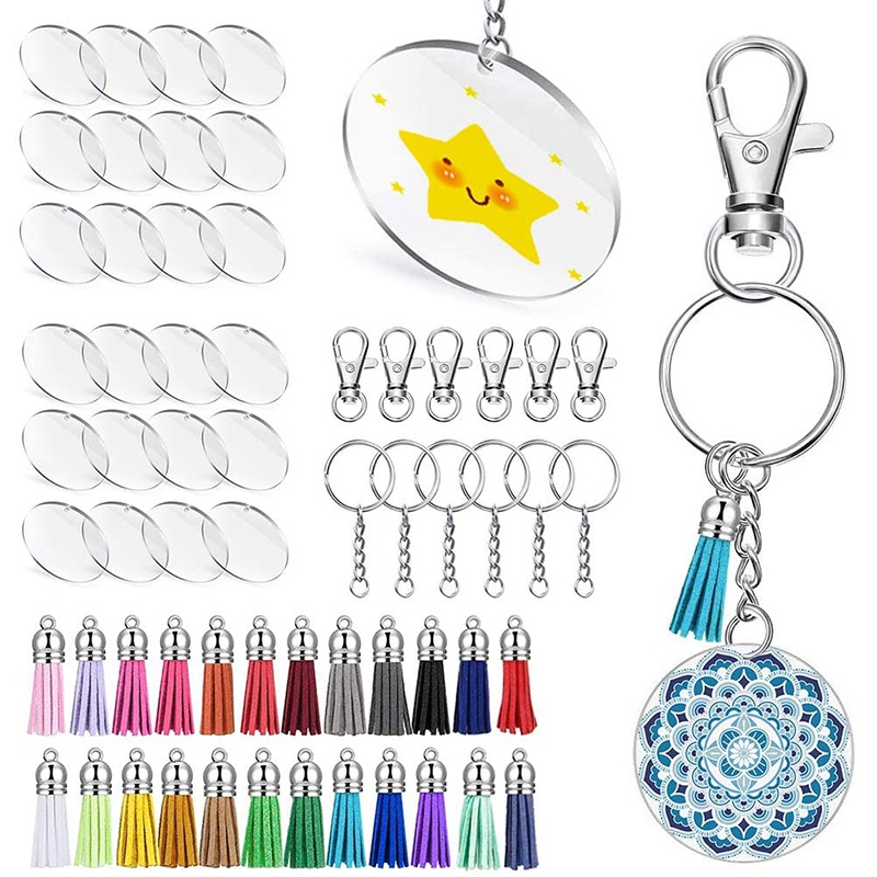 Acrylic Transparent Circle Discs,Clear Acrylic Keychain Blanks and Tassel Pendant Keyring Set for DIY Projects and Craft
Acrylic Transparent Circle Discs,Clear Acrylic Keychain Blanks and Tassel Pendant Keyring Set for DIY Projects and Craft
