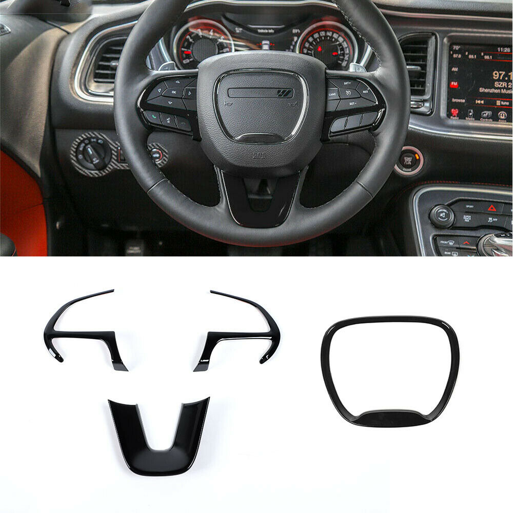 Black ABS Car Steering Wheel Trim Emblem Kit Sticker Decoration Cover for Dodge Charger 2015+ Interior Accessories