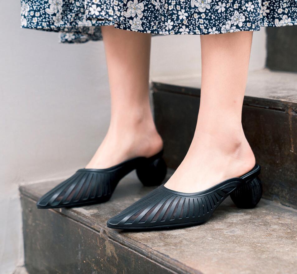 Woman Alia Leather Mules Cult Woman Pumps Pointed Toe Calf Block Heel Gaia Sandals New Fashion Pvc Clear Shoes
