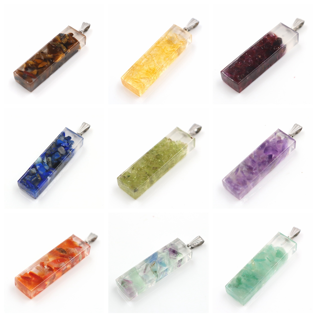 QIMOSHI Raw Quartz Cuboid chakra Yoga Healing Pendant Necklace for Women Men Stone Crystal Rectangle Point Pillar Pendants Jewelry